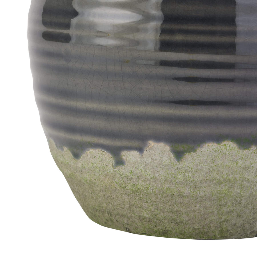 Handcrafted navy ceramic squat vase with rustic-modern glaze for floral arrangements and home decor. by Sostter at brixbailey.com