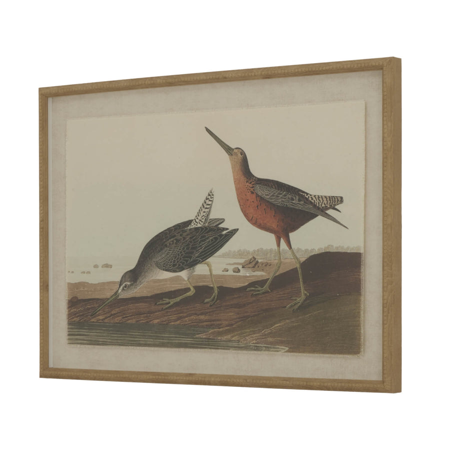 Handcrafted linen artwork featuring delicate snipes in earthy tones with beaded frame, 45x62cm, nature-inspired wall decor by Sostter at brixbailey.com