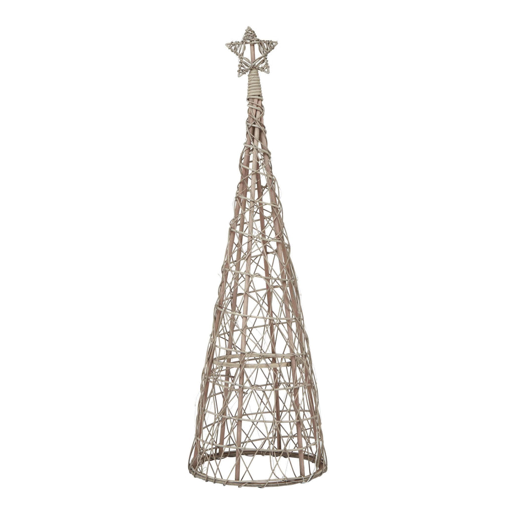 Handwoven wicker Christmas tree with warm LED lights, natural brown fibers, and star topper, 45 inches tall. by Sostter at brixbailey.com