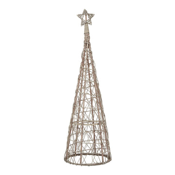 Handwoven wicker Christmas tree with warm LED lights, natural brown fibers, and star topper, 45 inches tall. by Sostter at brixbailey.com