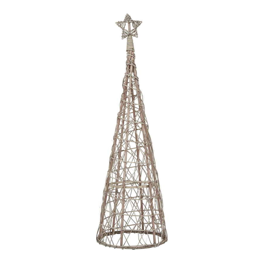 Handwoven wicker Christmas tree with warm LED lights, natural brown fibers, and star topper, 45 inches tall. by Sostter at brixbailey.com
