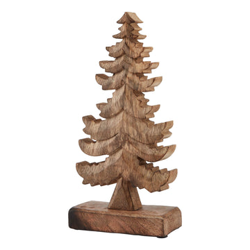 Handcrafted natural wooden Christmas tree with warm brown finish, laser-cut details, and organic grain texture, 26cm tall. by Sostter at brixbailey.com