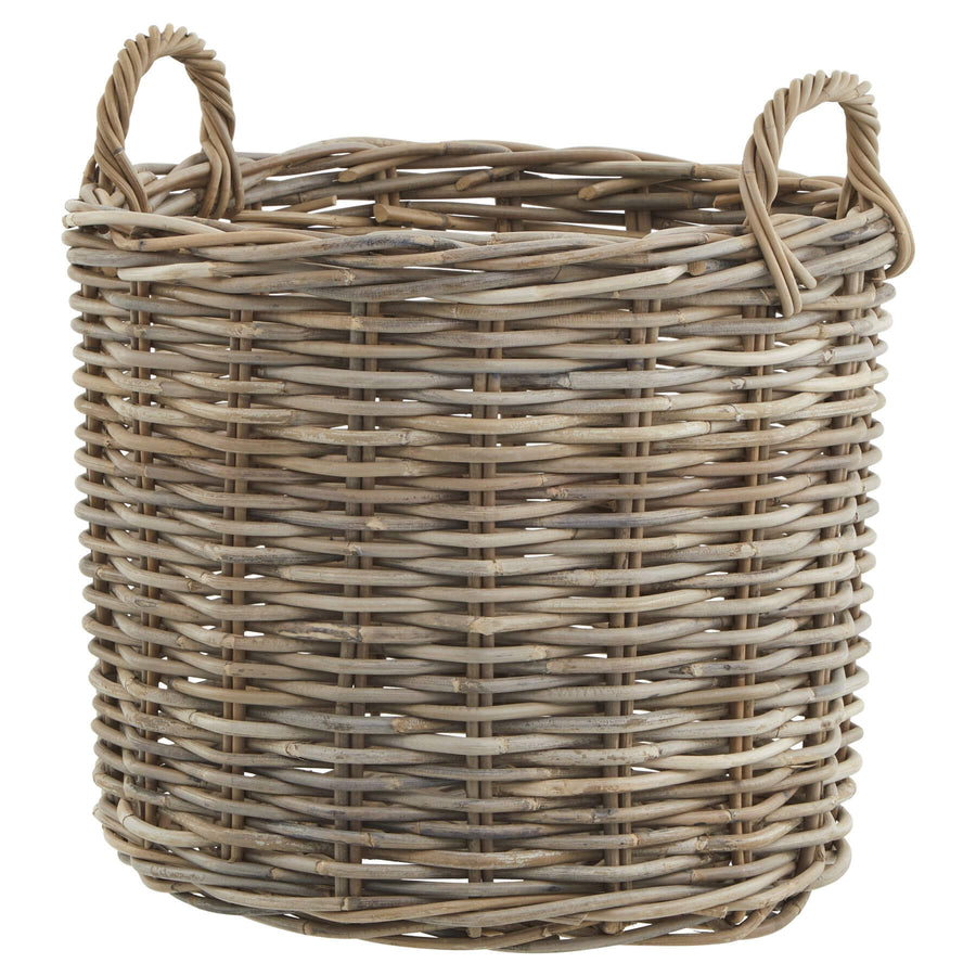 Set of 3 round Kubu rattan storage baskets with handles, natural brown wicker texture, sizes 40-51cm.by Sostter at brixbailey.com