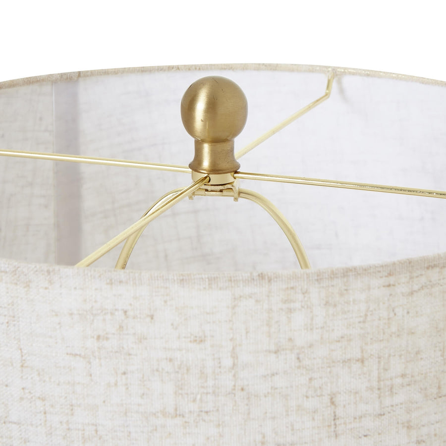 Handcrafted white-washed wicker table lamp with linen shade, modern rustic design, 61cm height, warm ambient lighting. by Sostter at brixbailey.com