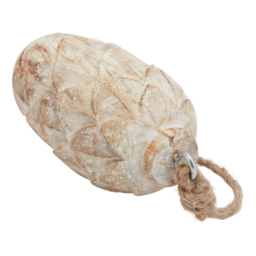 Handcrafted frost-kissed pine cone ornament with antique white finish, realistic wood texture, for holiday decor. by Sostter at brixbailey.com