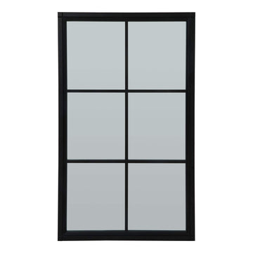 Matte black wooden window-style mirror with grid pattern, 150cm x 90cm, enhances space and light in modern interiors by Sostter at brixbailey.com