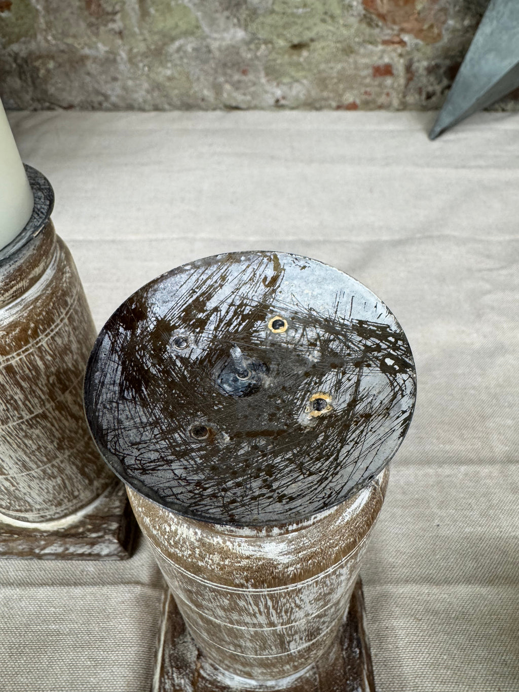 Pair Of Rustic Wooden Candle Holders / Large Church Candle Candlesticks /E