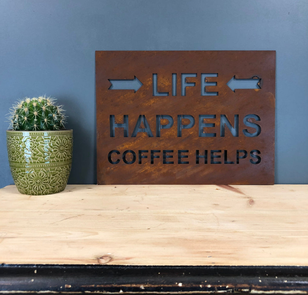 Gift For A Coffee Lover , Life Happens Coffee Helps Rustic Kitchen Sign , Kitchen Decoration Decor , Christmas Birthday Present Or Gift