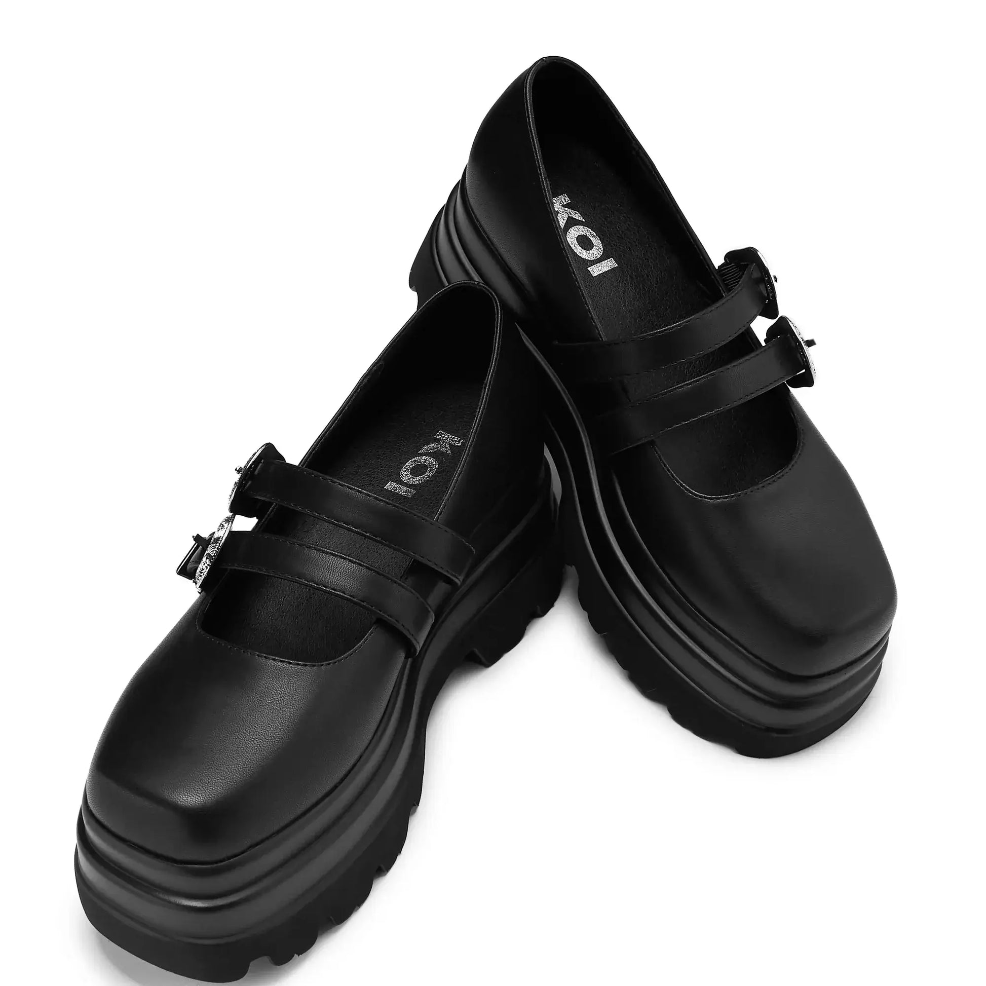 Damona Trident Ornate Buckle Mary Janes in Black