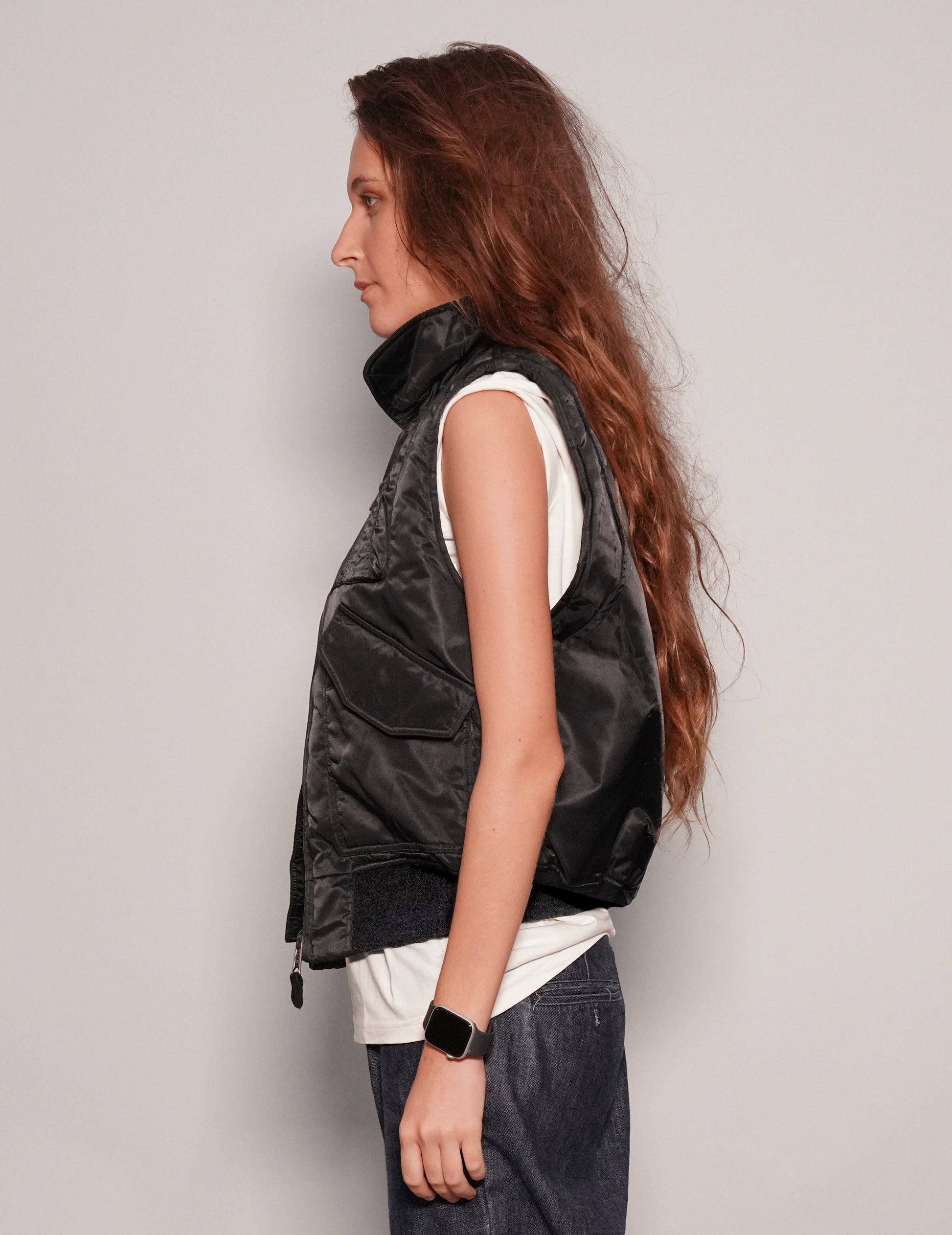 Light Weight Collared Bomber Gilet in Black