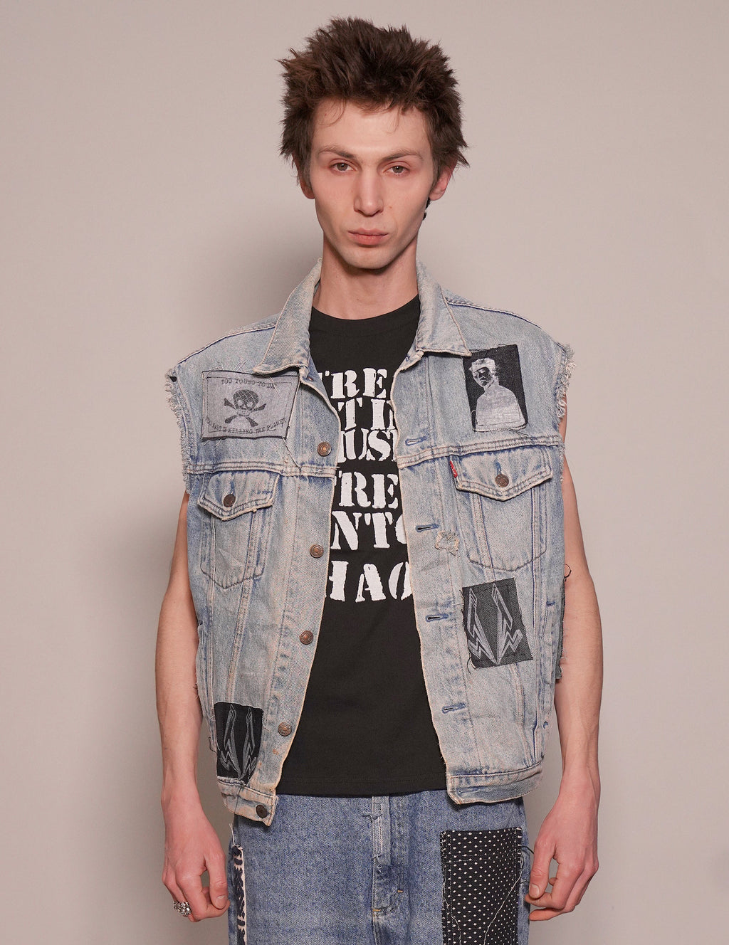 Vintage Patched Denim Jacket Vest