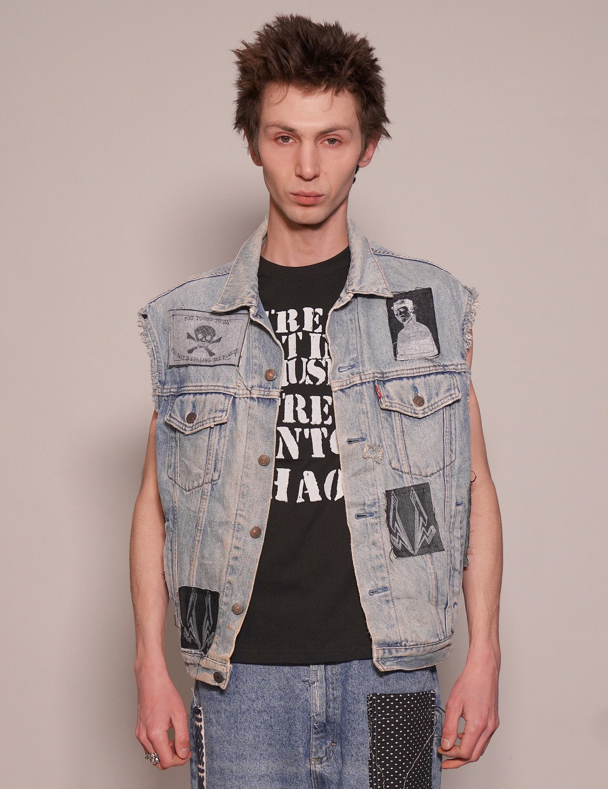 Vintage Patched Denim Jacket Vest