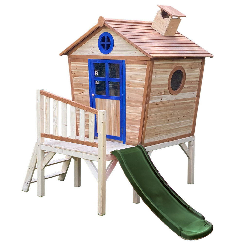 Wooden Tower Playhouse with Slide and Ladder