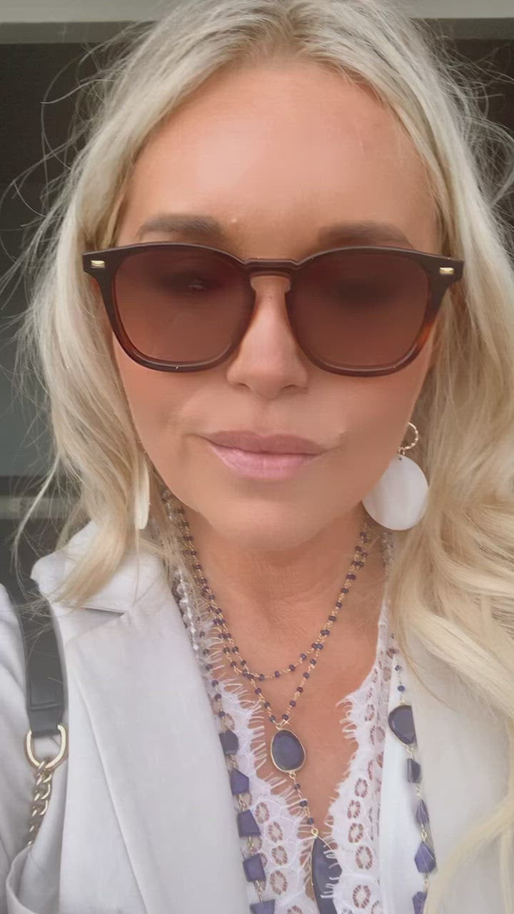 Double Sapphire Beaded Necklace with Teardrop Drop