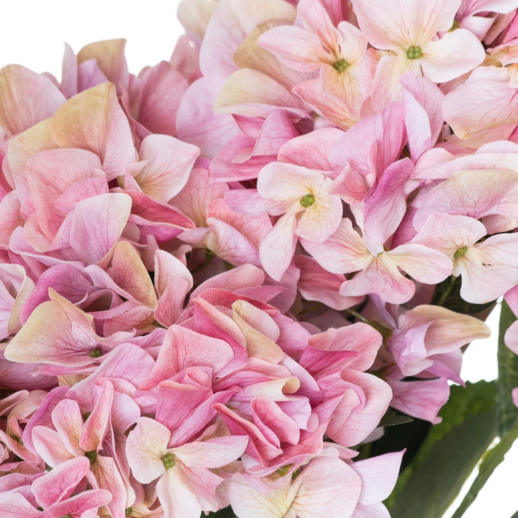 Lifelike pink hydrangea bouquet with soft gradient petals, artificial floral arrangement for home decor by Sostter at brixbailey.com