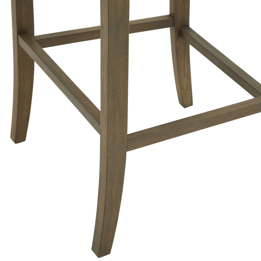 Epsom grey barstool with rubberwood frame and luxury upholstery, elegant piping, modern quiet luxury design by Sostter at brixbailey.com