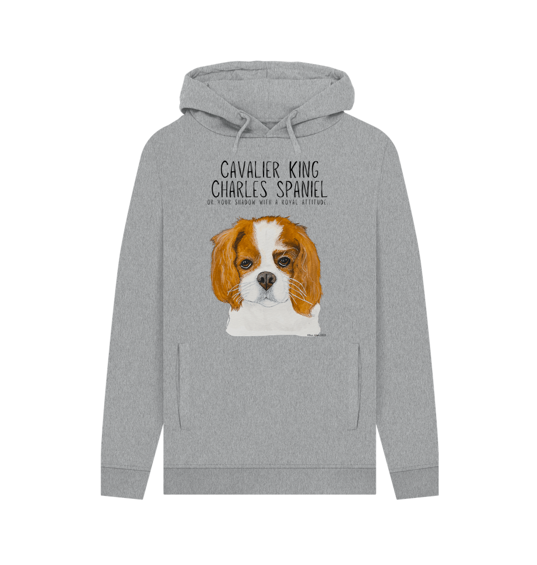 Crowned & Cozy: Sustainable Men's Hoodie Featuring Your Cavalier King (or Queen)