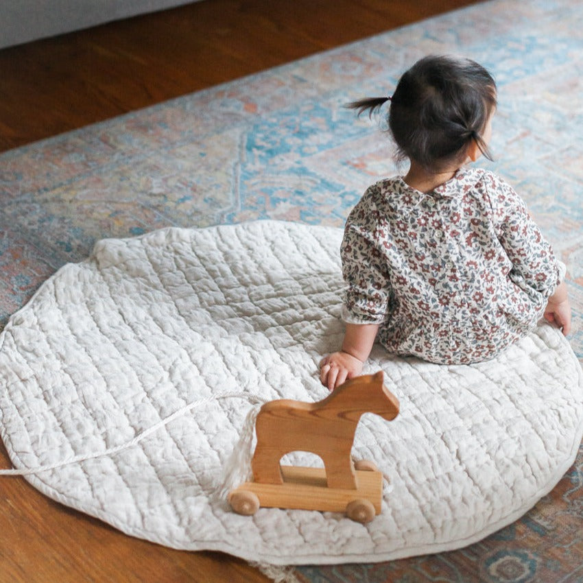 Quilted Play Mat in Natural Chambray