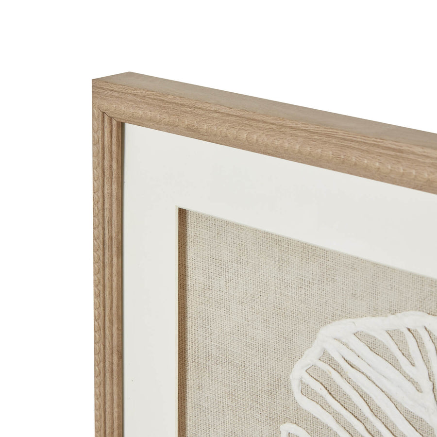 White feather art in earthy brown frame, gallery-quality wall decor for coastal or bohemian interiors by Sostter at brixbailey.com