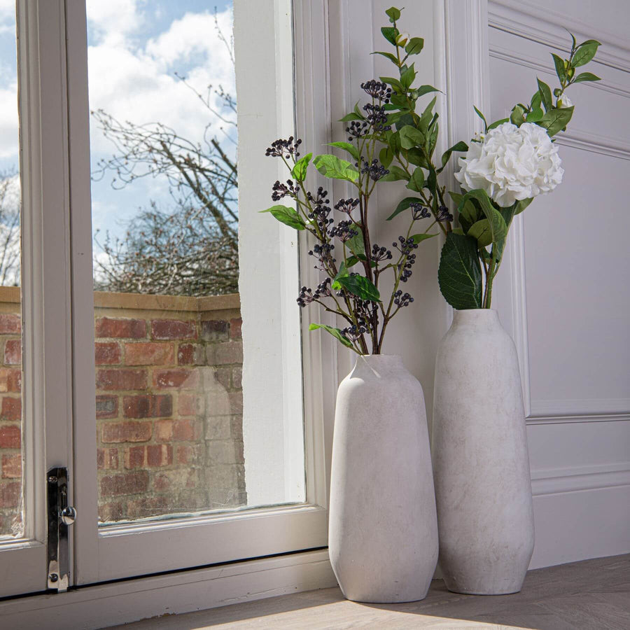 Darcy Ople Vase in neutral stone ceramic, slender neck for floral arrangements, rustic-modern home decor centerpiece by Sostter at brixbailey.com