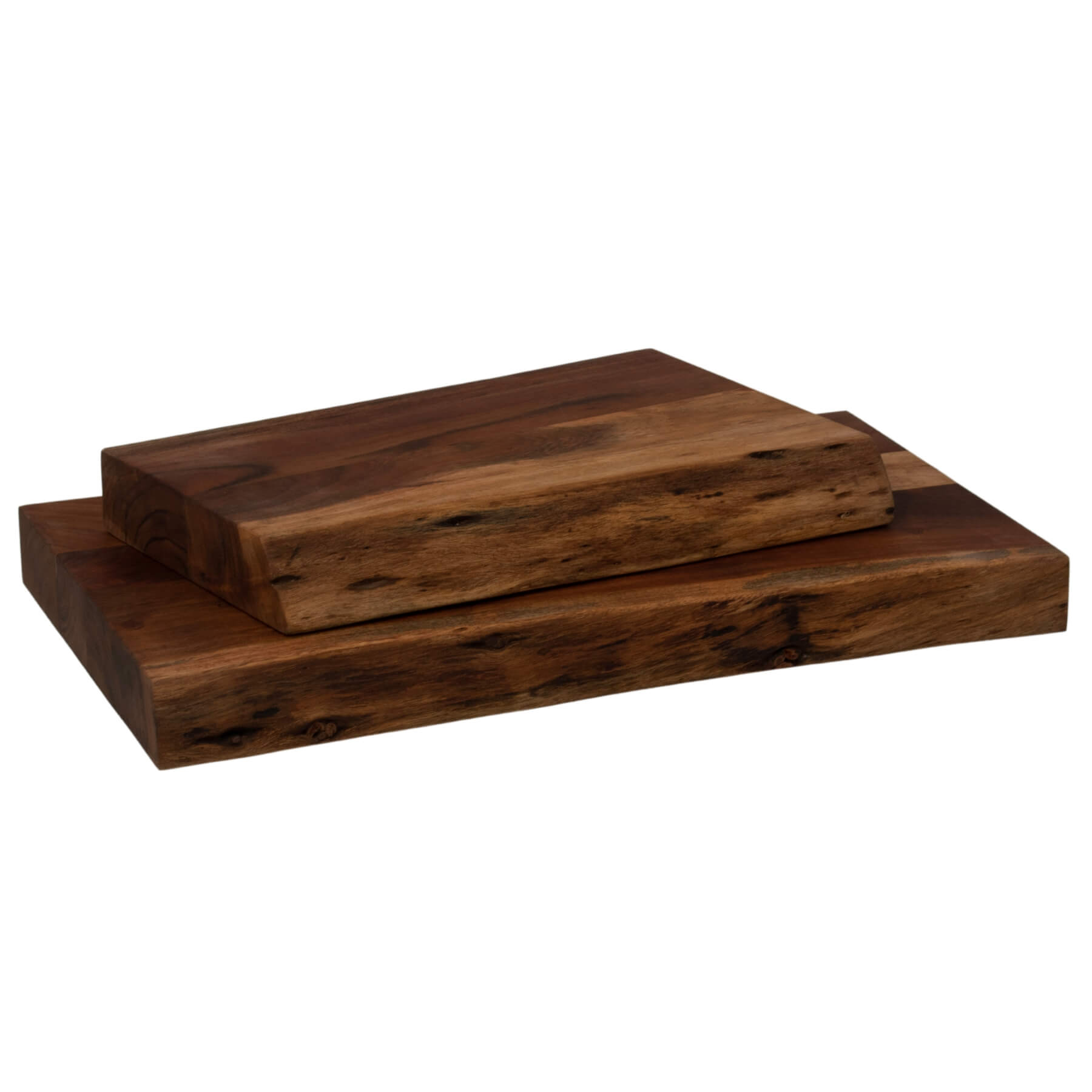 Handcrafted acacia wood chopping board with natural live edge, warm brown tones, and unique grain patterns. by RoomLondon at brixbailey.com
