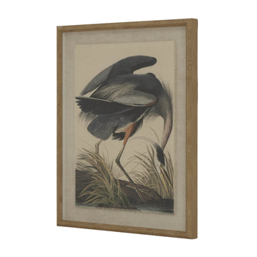 Graceful heron artwork on linen canvas with beaded framing, elegant brown tones, 50x40cm wildlife wall decor by Sostter at brixbailey.com
