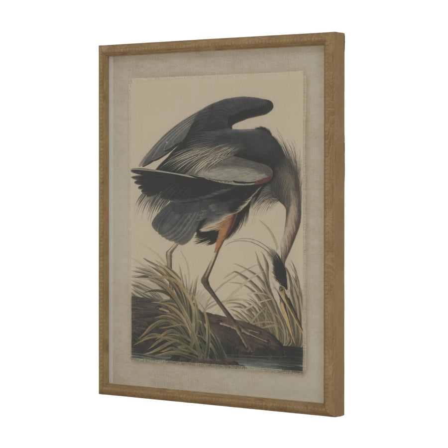 Graceful heron artwork on linen canvas with beaded framing, elegant brown tones, 50x40cm wildlife wall decor by Sostter at brixbailey.com