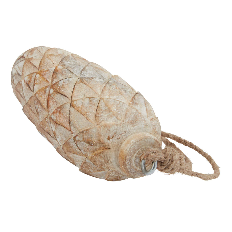Handcrafted antique white pine cone ornament, 18cm tall, rustic winter decor with natural wood texture by Sostter at brixbailey.com