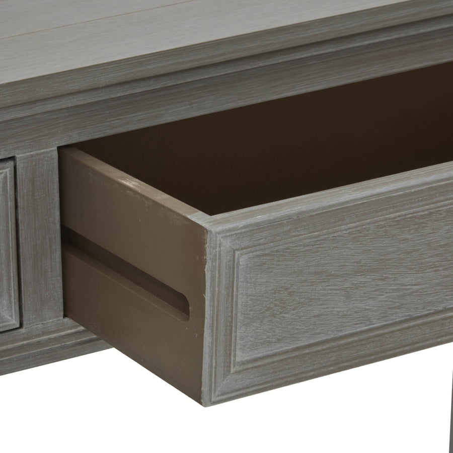 Grey wood console table with two drawers, modern design for living room decor (88 characters) by Sostter at brixbailey.com