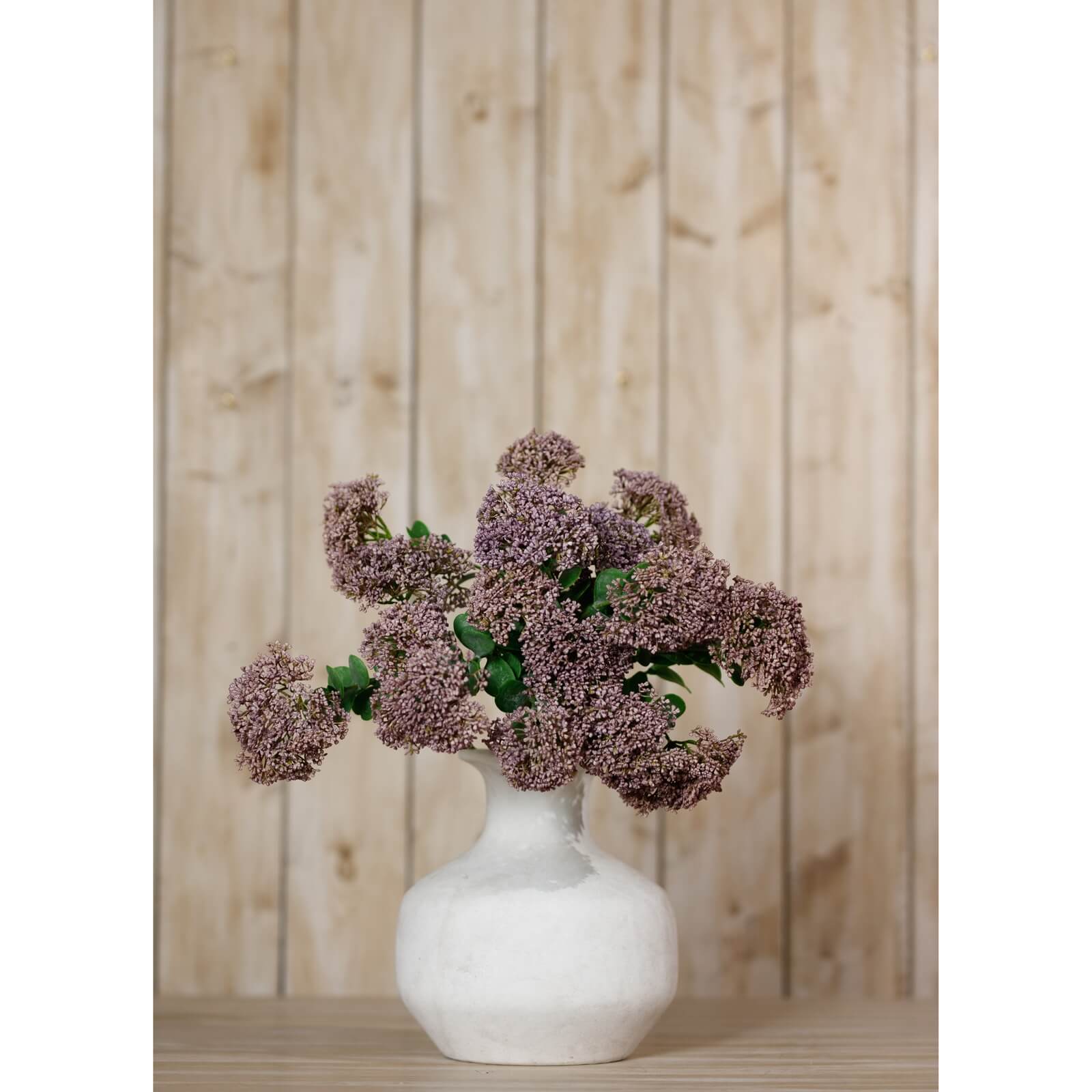 Lifelike purple faux Sedum spray with green foliage, 58cm tall, for floral arrangements and home decor by Sostter at brixbailey.com