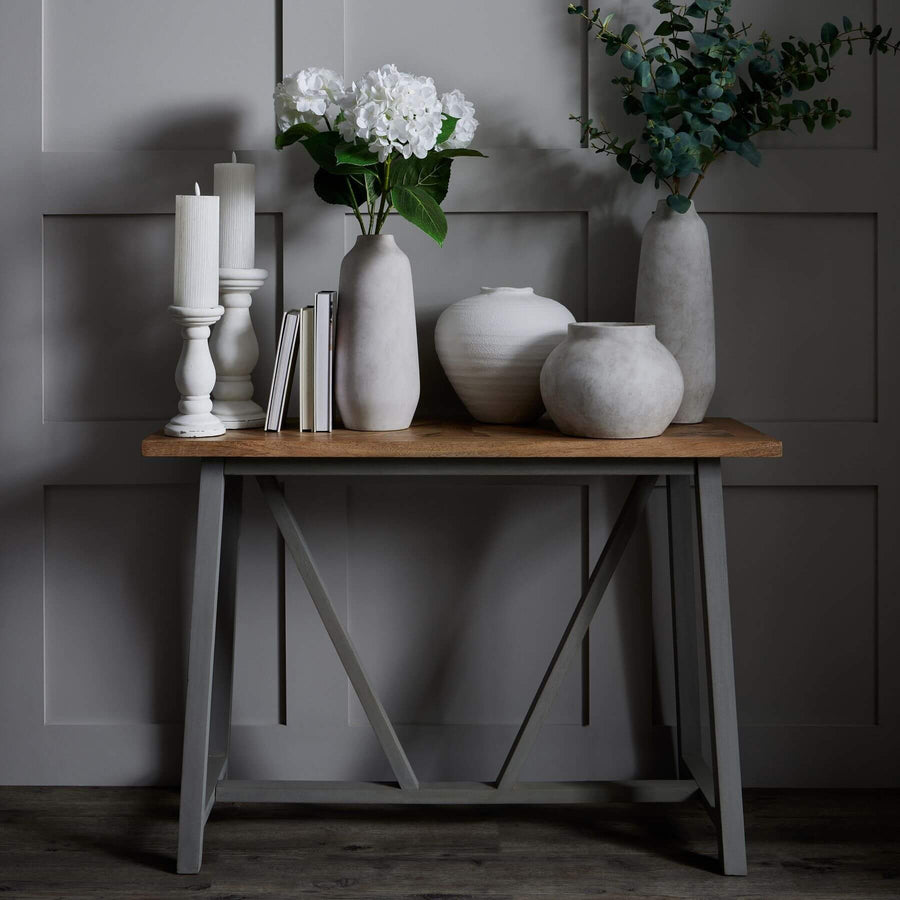 Handcrafted stoneware vase with textured stone finish in neutral hue, 41cm tall, for dried florals or decor. by Sostter at brixbailey.com