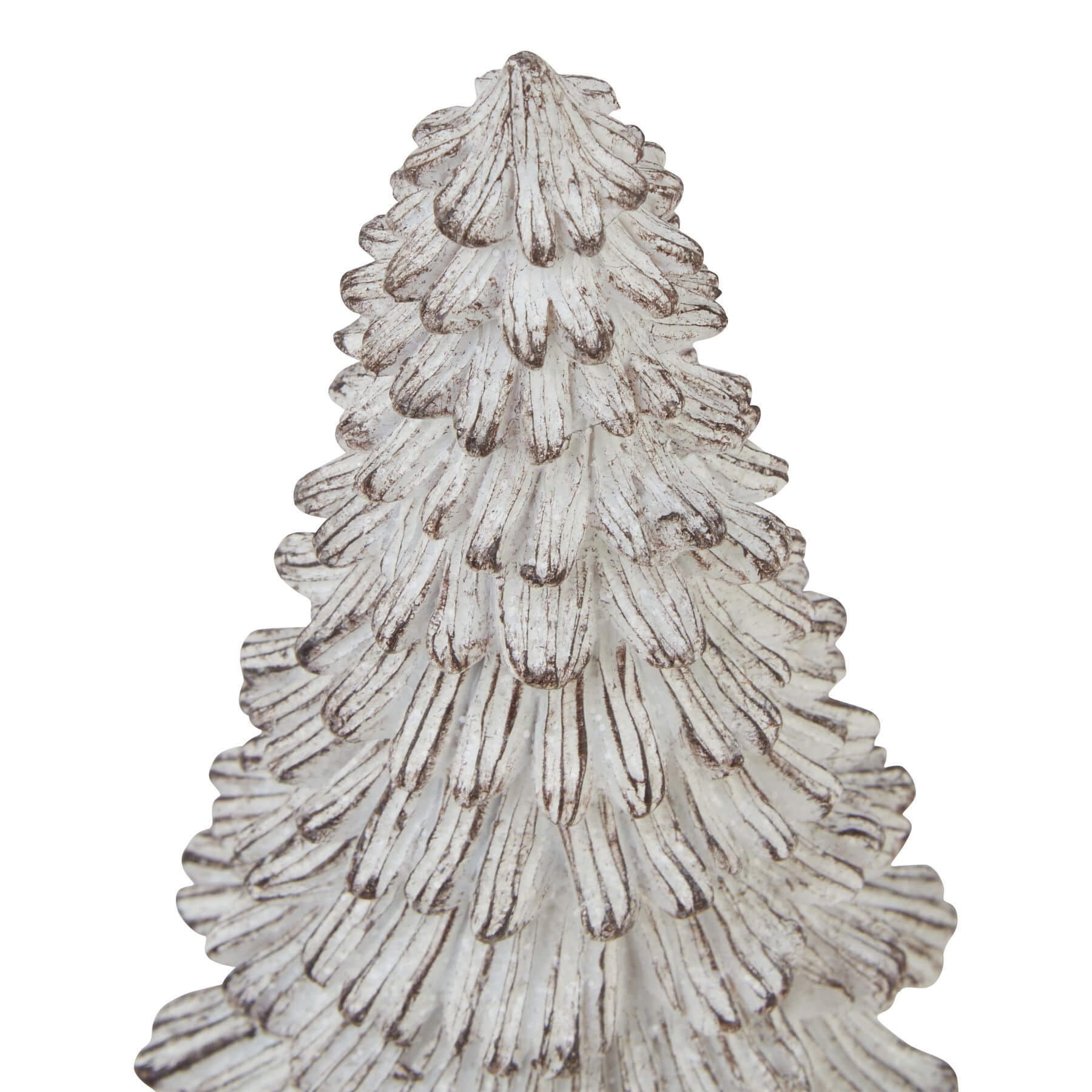 Handcrafted white resin winter fir tree sculpture with snow-dusted branches, Scandinavian minimalist decor by RoomLondon at brixbailey.com