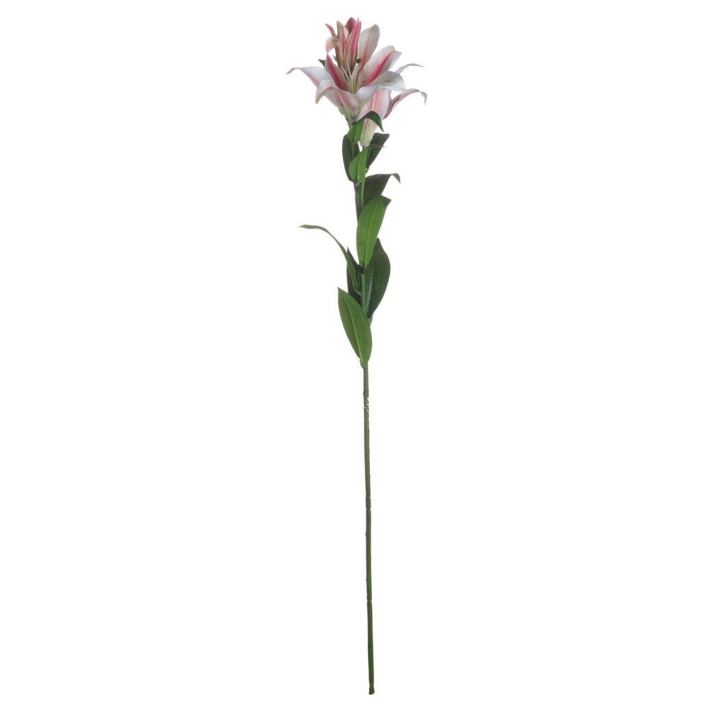 Handcrafted white and pink Stargazer Lily silk stem, hyper-realistic artificial flower for home decor by Sostter at brixbailey.com