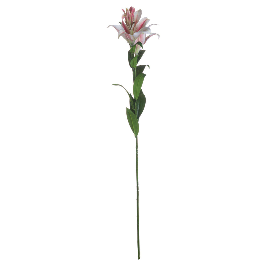 Handcrafted white and pink Stargazer Lily silk stem, hyper-realistic artificial flower for home decor by Sostter at brixbailey.com