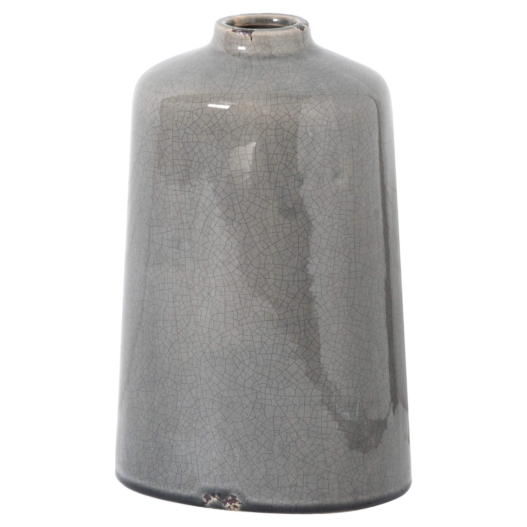 Handcrafted grey ceramic vase with artisanal glaze, subtle distressing, and versatile 28cm height for modern or rustic decor. by Sostter at brixbailey.com
