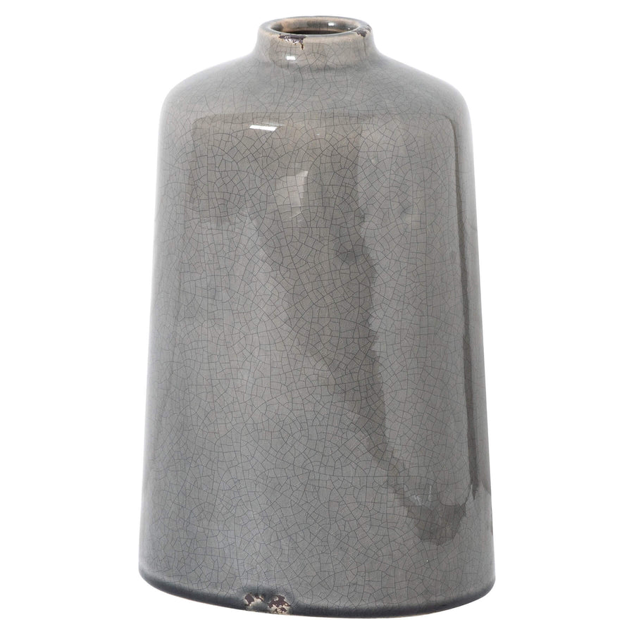 Handcrafted grey ceramic vase with artisanal glaze, subtle distressing, and versatile 28cm height for modern or rustic decor. by Sostter at brixbailey.com