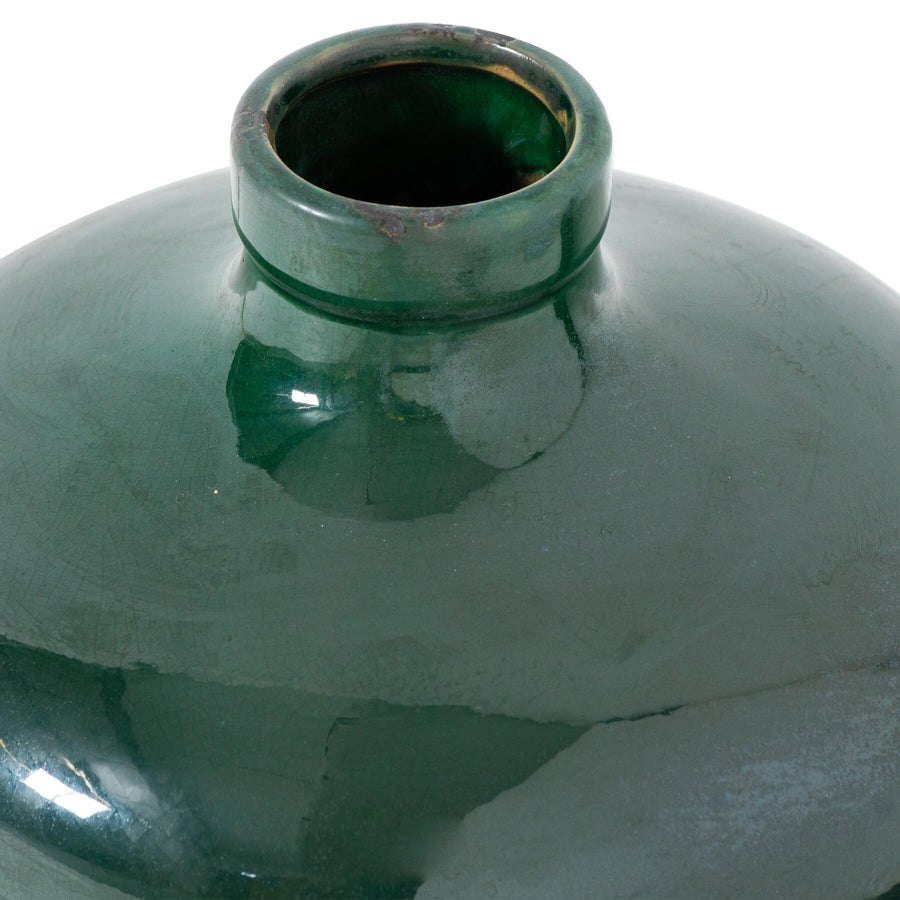 Handcrafted emerald green crackle-glazed ceramic vase with rustic charm, perfect for floral arrangements or modern decor. by Sostter at brixbailey.com