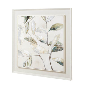 Dolce Dapple Leaf framed painting, muted earth tones on white wood frame, 100cm square botanical wall art by Sostter at brixbailey.com