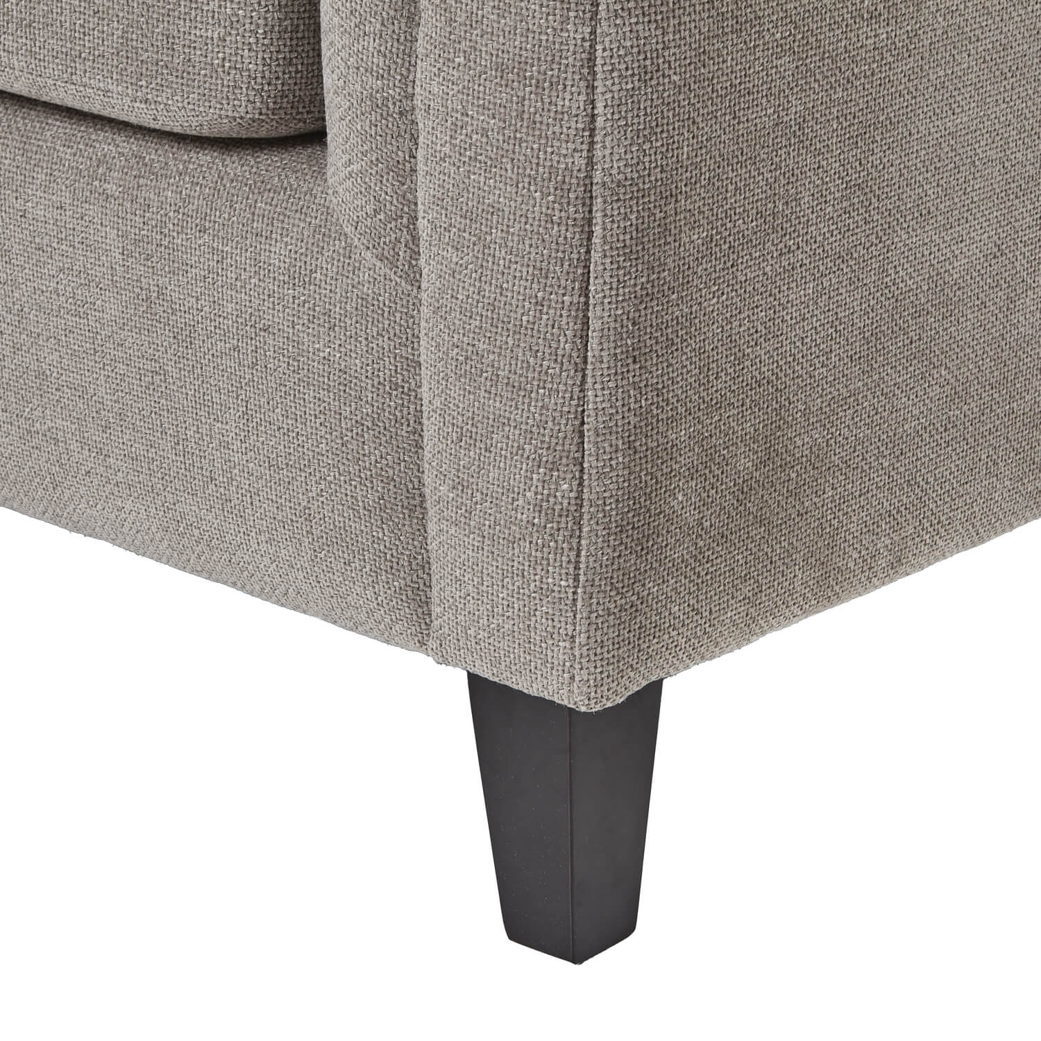 Vesper taupe three-seater sofa with plush cushions, solid wood frame, and clean-lined silhouette for modern living rooms by Sostter at brixbailey.com