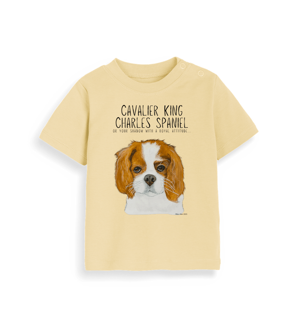 Royal Snuggles: Sustainable Baby Tee with Cavalier Cuteness