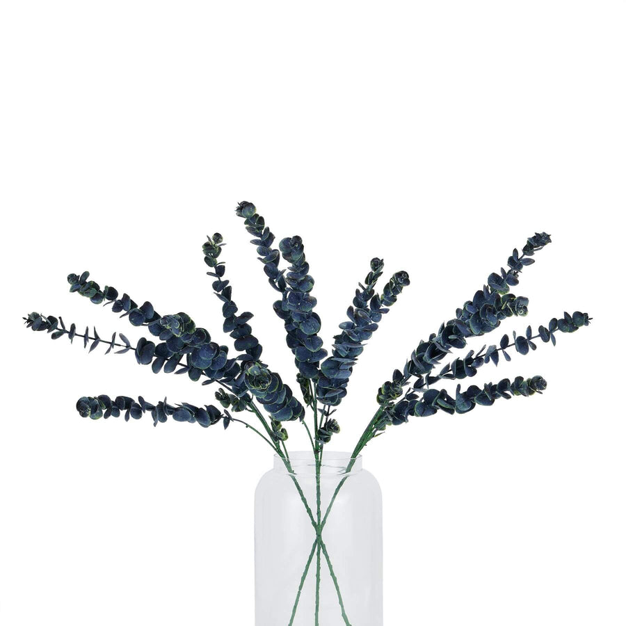 Blue eucalyptus stem, 31-inch artificial floral decor in soothing blue, lifelike plastic foliage for vases or centerpieces by Sostter at brixbailey.com