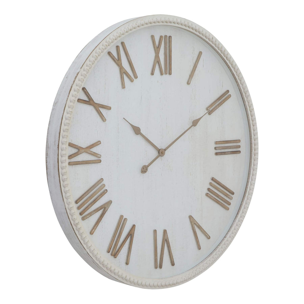 White wooden bead frame wall clock with glass face, 80cm diameter, rustic-modern home decor by sostter at brixbailey.com