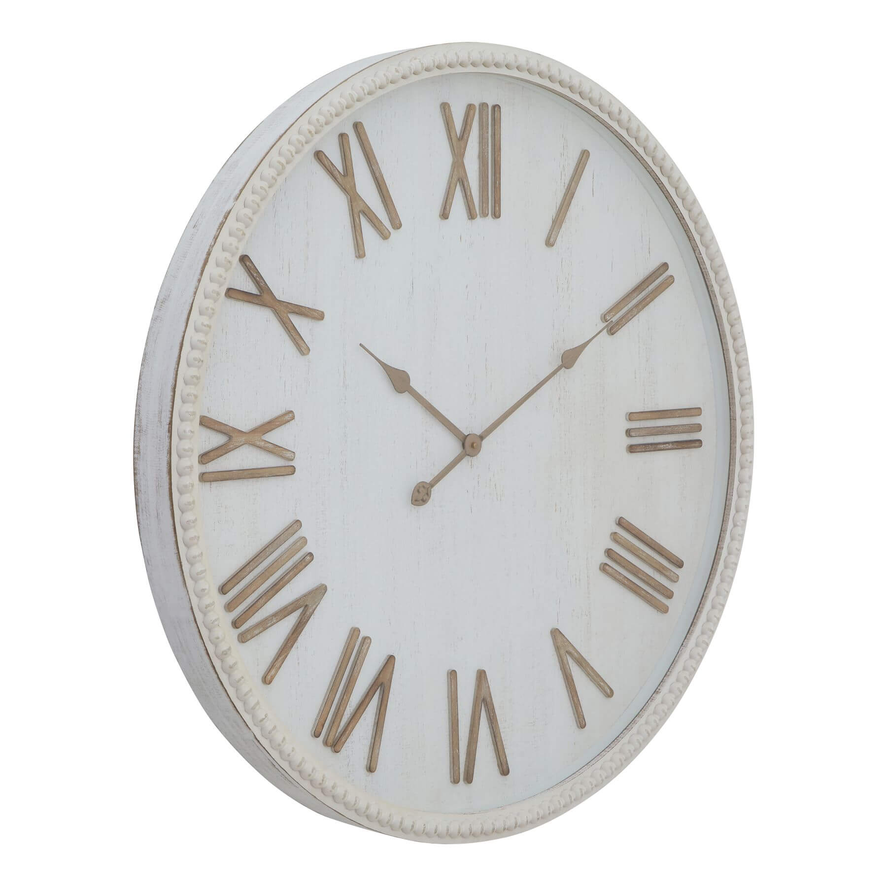 White wooden bead frame wall clock with glass face, 80cm diameter, rustic-modern home decor by sostter at brixbailey.com