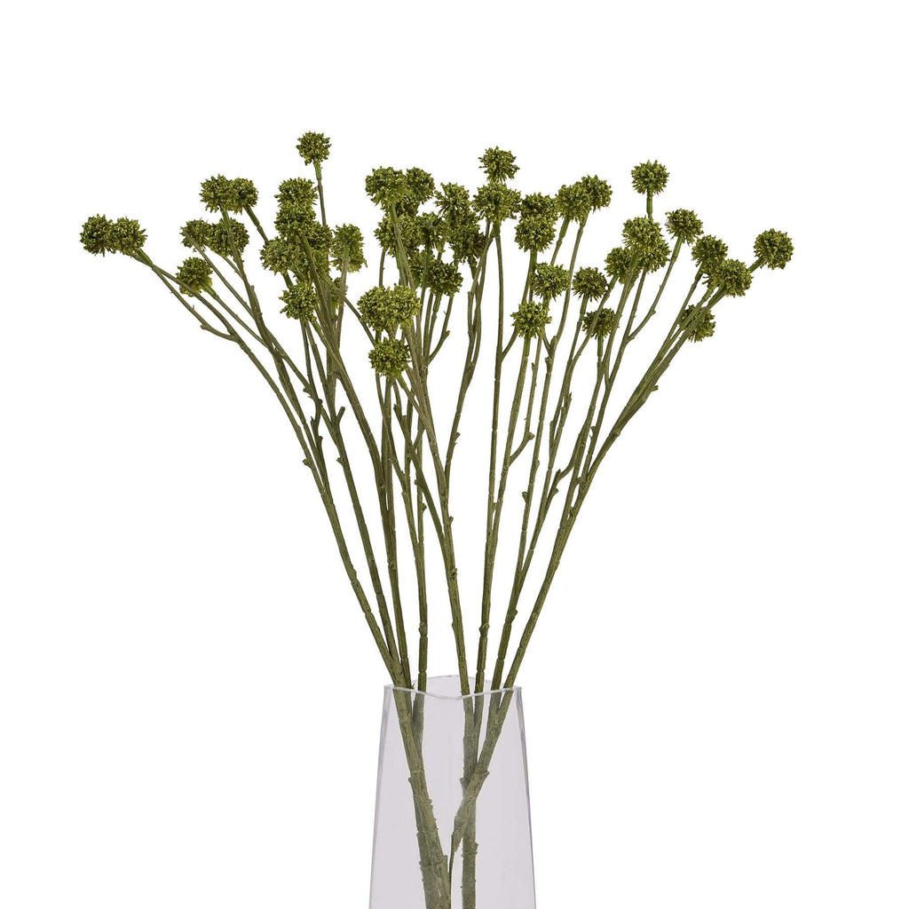Handcrafted green craspedia artificial stems with spherical blooms, sage green color, 60cm height for floral arrangements. by Sostter at brixbailey.com