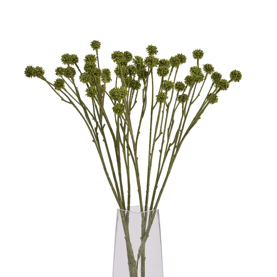 Handcrafted green craspedia artificial stems with spherical blooms, sage green color, 60cm height for floral arrangements. by Sostter at brixbailey.com