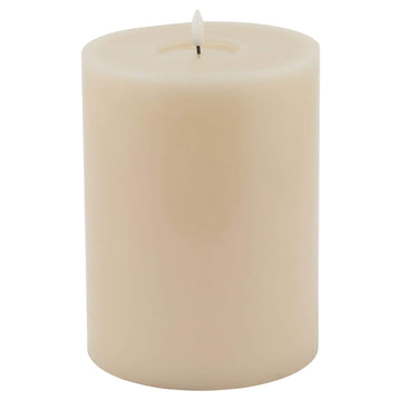 Realistic taupe LED wax candle with dripping effect and flickering flame for cozy ambiance by Hill Interiors at brixbailey.com