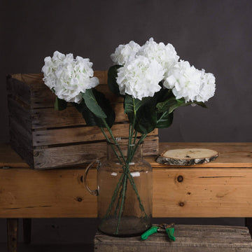 White Schneeball hydrangea stem, 71cm artificial flower with hyper-realistic petals for home decor by Sostter at brixbailey.com
