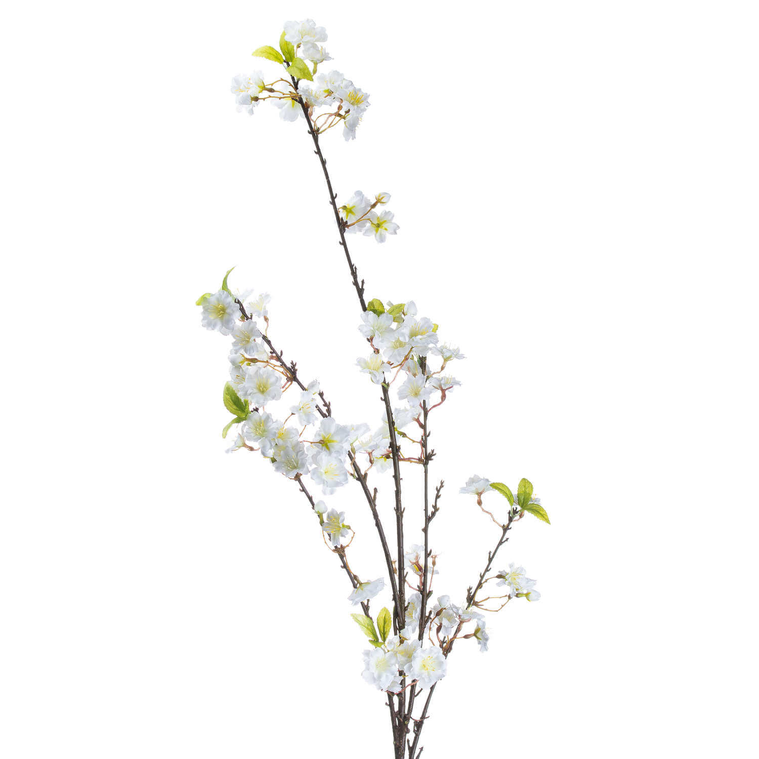 White cherry blossom floral spray with burgundy accents, lifelike plastic petals, 48.8 inches tall by Sostter at brixbailey.com