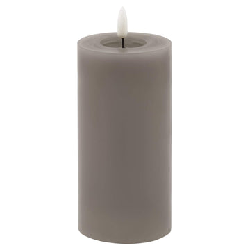 Grey LED wax candle with realistic dripping effect and warm glow, perfect for modern or rustic decor by Hill Interiors at brixbailey.com