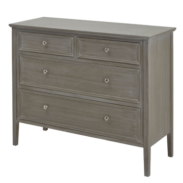 Minimalist grey solid wood dresser with two-over-two drawers, clean lines, and subtle hardware for modern bedroom storage. by Sostter at brixbailey.com